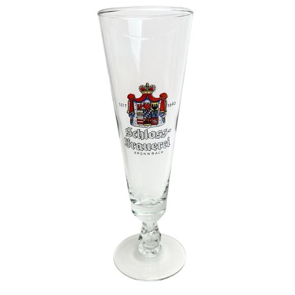Schloss Brauerei Pilsner Beer Glass Bronnbach Clear Rim Decorated Barware 8.5 In - Picture 1 of 5